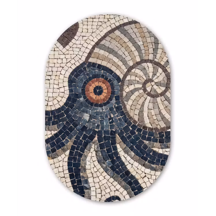Zeeleven - Mozaïek - Kunst - Vintage - Beige Wandcirkel Ovaal Aluminium middel -3d