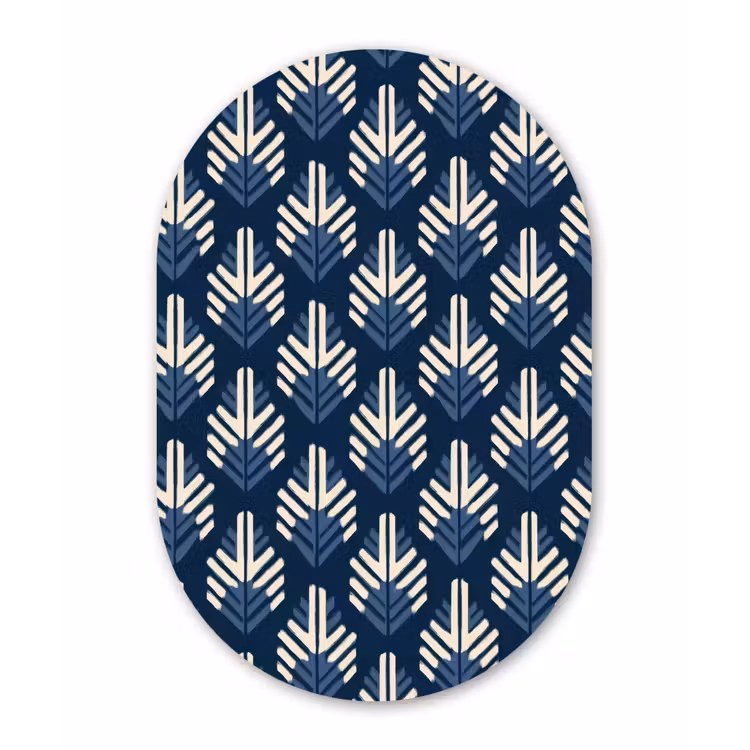 Modern - Patroon - Blauw Wandcirkel Ovaal Aluminium middel 839 -3d