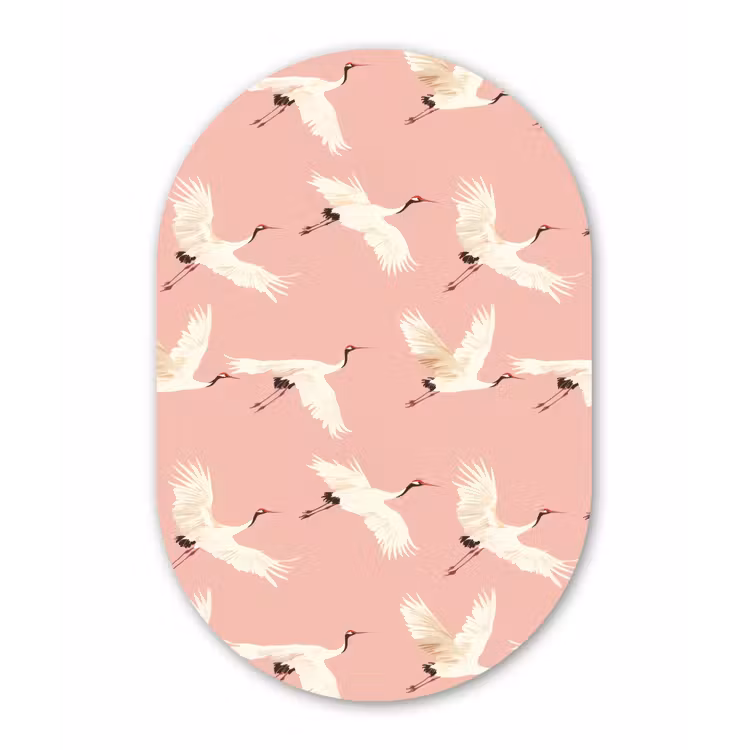 Modern - Kraanvogels - Roze Wandcirkel Ovaal Aluminium middel 839 -3d