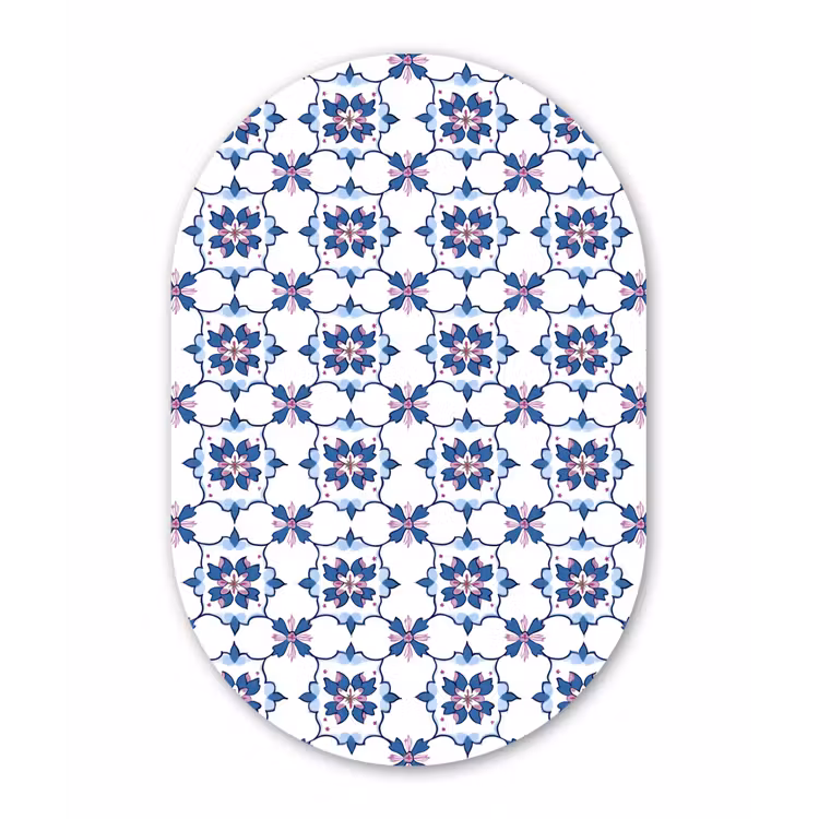 Modern - Patroon - Blauw - Roze Wandcirkel Ovaal Aluminium middel 839 -3d