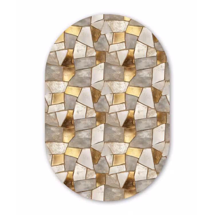 Mozaïek - Marmer - Goud Wandcirkel Ovaal Aluminium middel 839 -3d