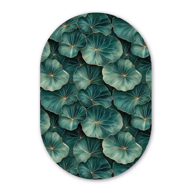Patroon - Bladeren - Groen Wandcirkel Ovaal Aluminium middel 839 -3d
