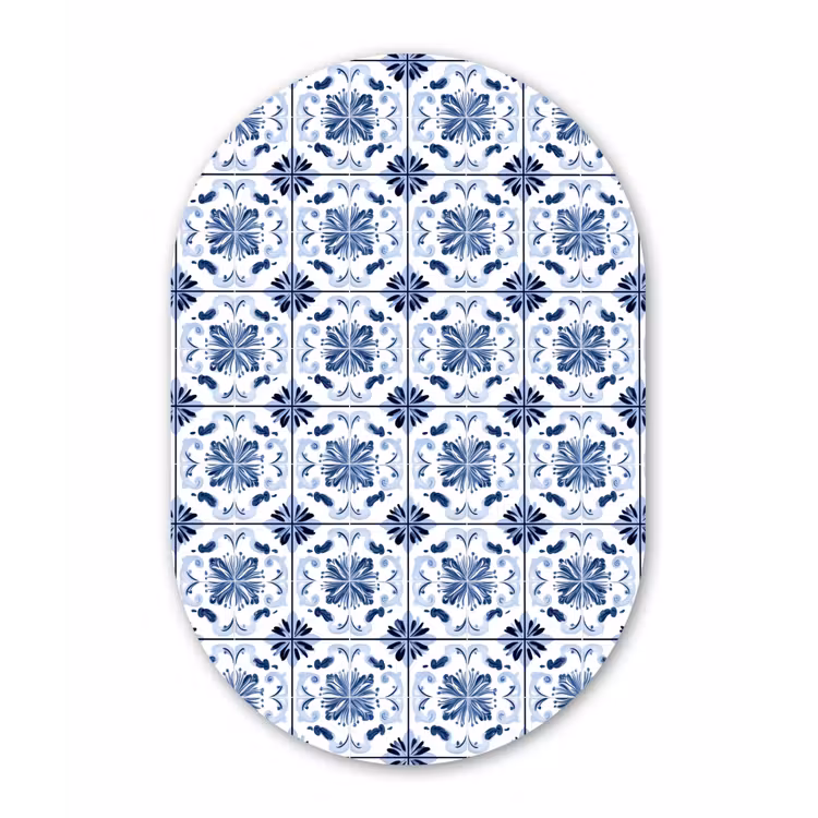 Patroon - Tegel - Blauw Wandcirkel Ovaal Aluminium middel 839 -3d