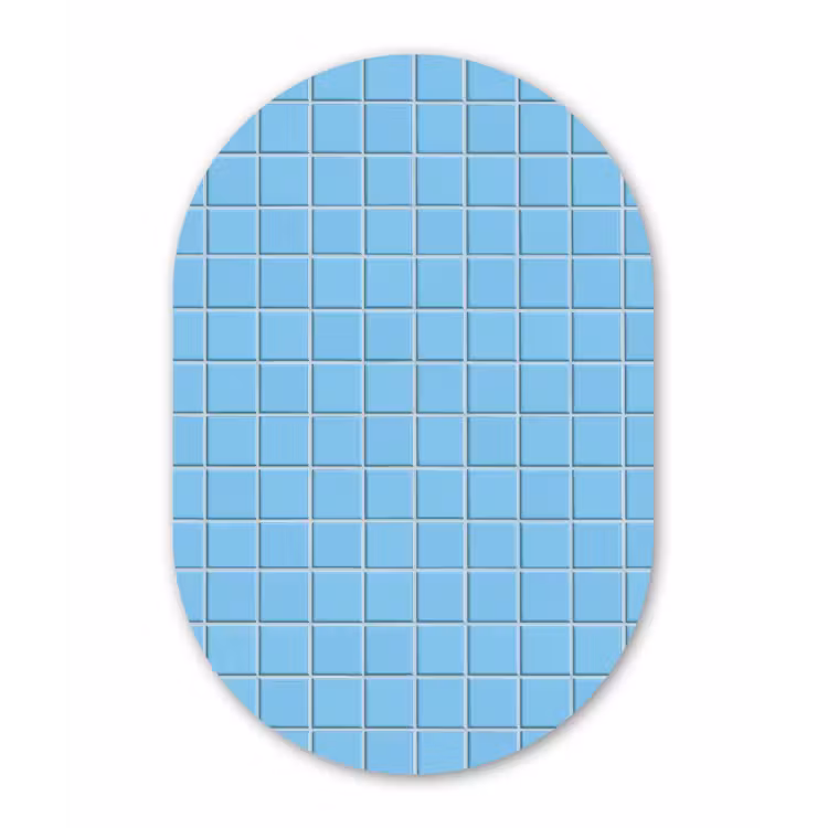 Patroon - Tegel - Pastel - Blauw Wandcirkel Ovaal Aluminium middel 839 -3d