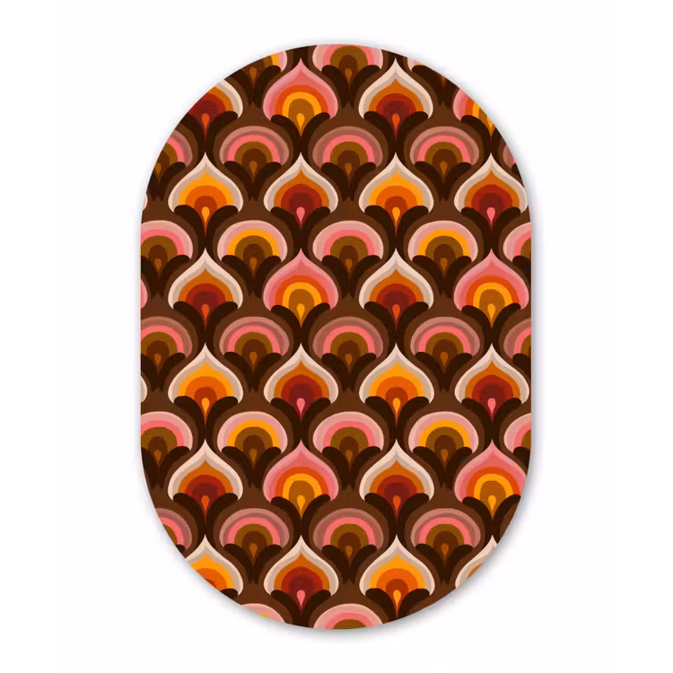 Patroon - Retro - Kleurrijk Wandcirkel Ovaal Aluminium middel 839 -3d