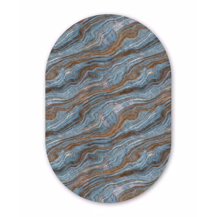 Patroon - Steen - Blauw Wandcirkel Ovaal Aluminium middel 839 -3d