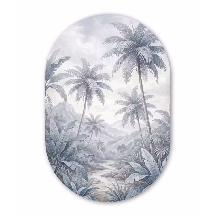 Natuur - Boom - Tropisch - Landschap - Blauw Wandcirkel Ovaal Aluminium middel -3d