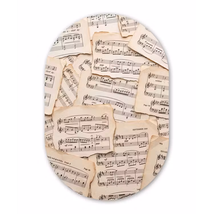 Bladmuziek - Oud - Noten - Vintage - Beige Wandcirkel Ovaal Aluminium middel -3d