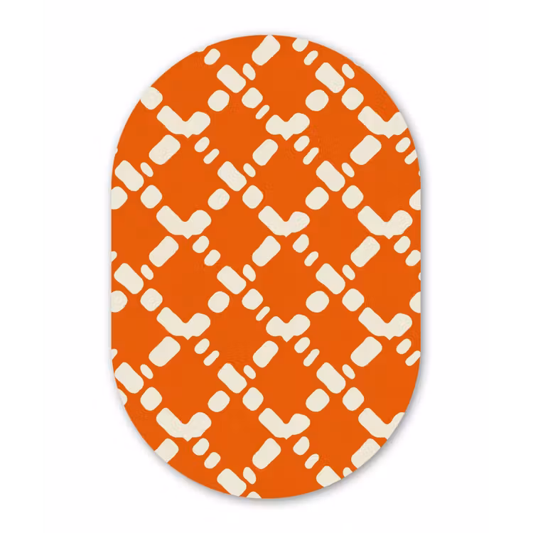 Oranje - Ruitpatroon - Wit Wandcirkel Ovaal Aluminium middel 839 -3d