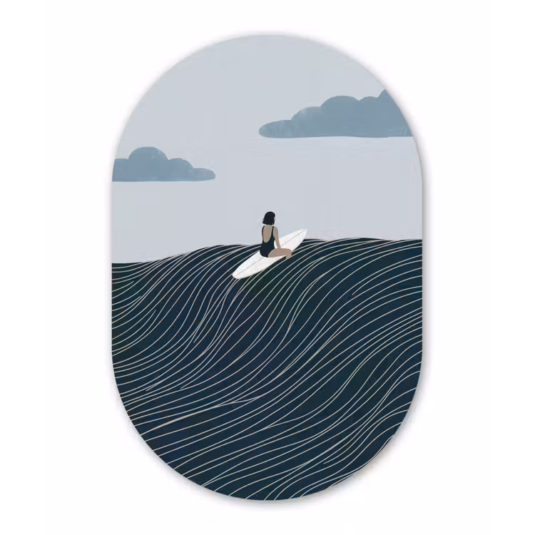 Persoon - Surfen - Oceaan - Natuur - Modern Wandcirkel Ovaal Aluminium middel -3d