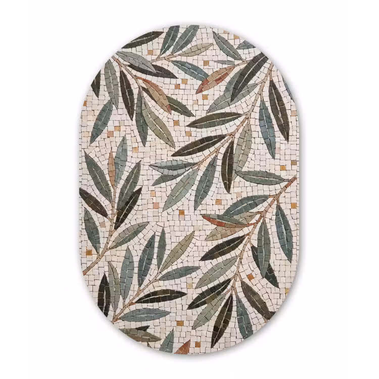 Plant - Blad - Mozaïek - Groen Wandcirkel Ovaal Aluminium middel -3d