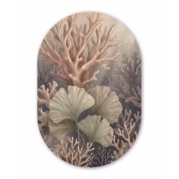 Plant - Bladeren - Zee - Illustratie - Groen Wandcirkel Ovaal Aluminium middel -3d