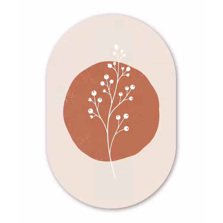 Plant - Tak - Abstract - Modern - Wit Wandcirkel Ovaal Aluminium middel -3d