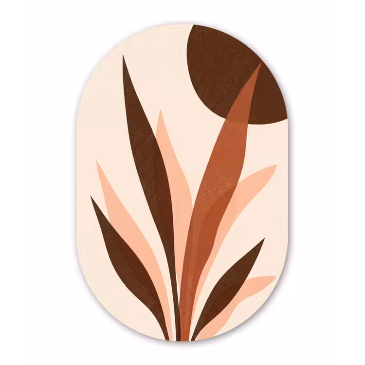 Planten - Abstract - Natuur - Bruin Wandcirkel Ovaal Aluminium middel -3d