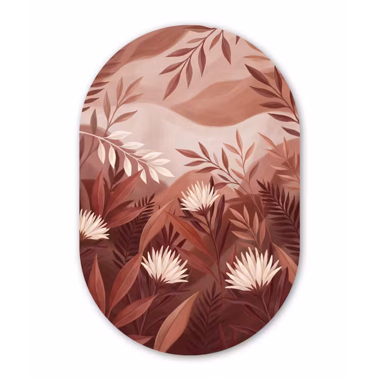 Planten - Bladeren - Botanisch - Modern - Bruin Wandcirkel Ovaal Aluminium middel -3d