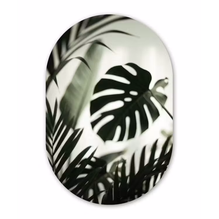 Planten - Bladeren - Natuur - Minimalistisch - Groen Wandcirkel Ovaal Aluminium middel -3d