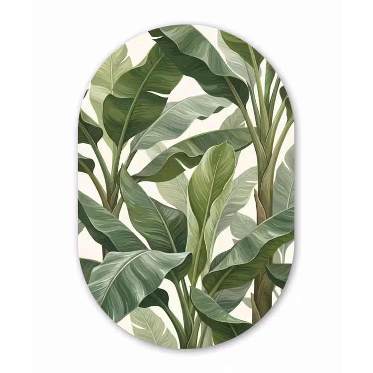 Planten - Bladeren - Tropisch - Groen Wandcirkel Ovaal Aluminium middel -3d