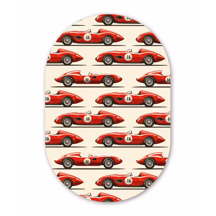 Raceauto - Retro - Rood Wandcirkel Ovaal Aluminium middel 839 -3d