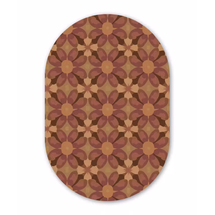Retro - Bloemen - Bruin Wandcirkel Ovaal Aluminium middel 839 -3d