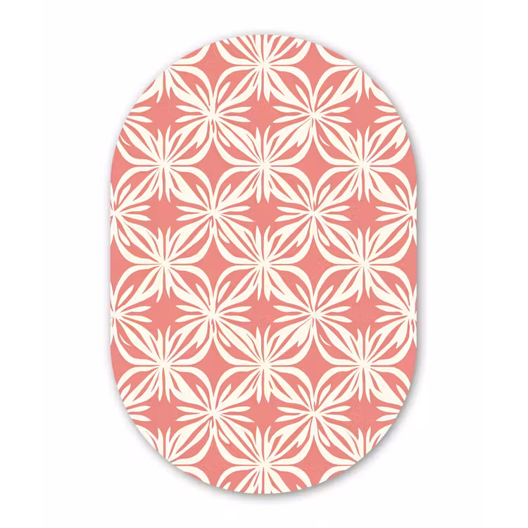 Roze - Bloemenmotief - Wit - Modern Wandcirkel Ovaal Aluminium middel 839 -3d