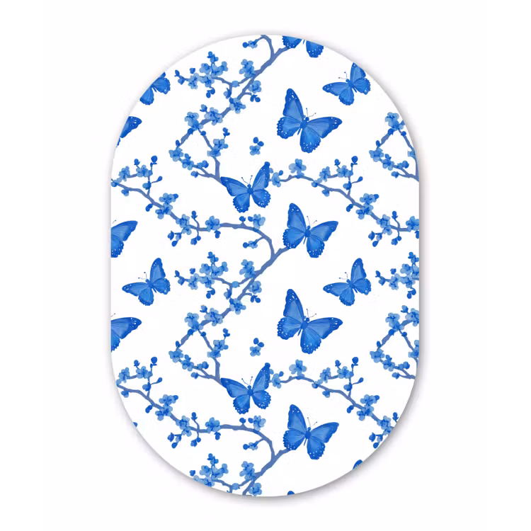 Vlinder - Bloemen - Blauw Wandcirkel Ovaal Aluminium middel 839 -3d
