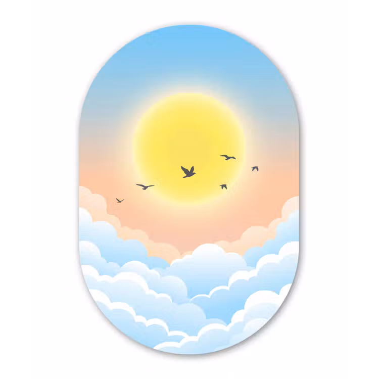 Zon - Vogels - Lucht - Natuur - Geel Wandcirkel Ovaal Aluminium middel -3d