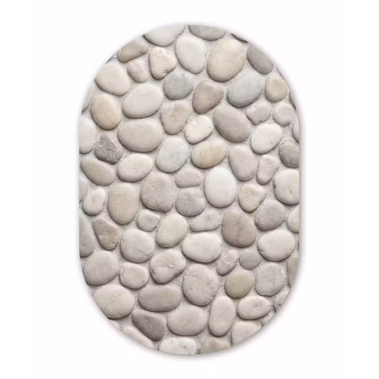 Steen - Kiezel - Natuur - Minimalistisch - Beige Wandcirkel Ovaal Aluminium middel -3d