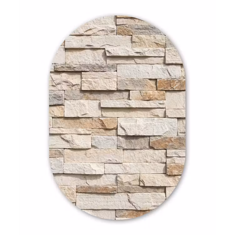 Steen - Muur - Textuur - Rustiek - Beige Wandcirkel Ovaal Aluminium middel -3d