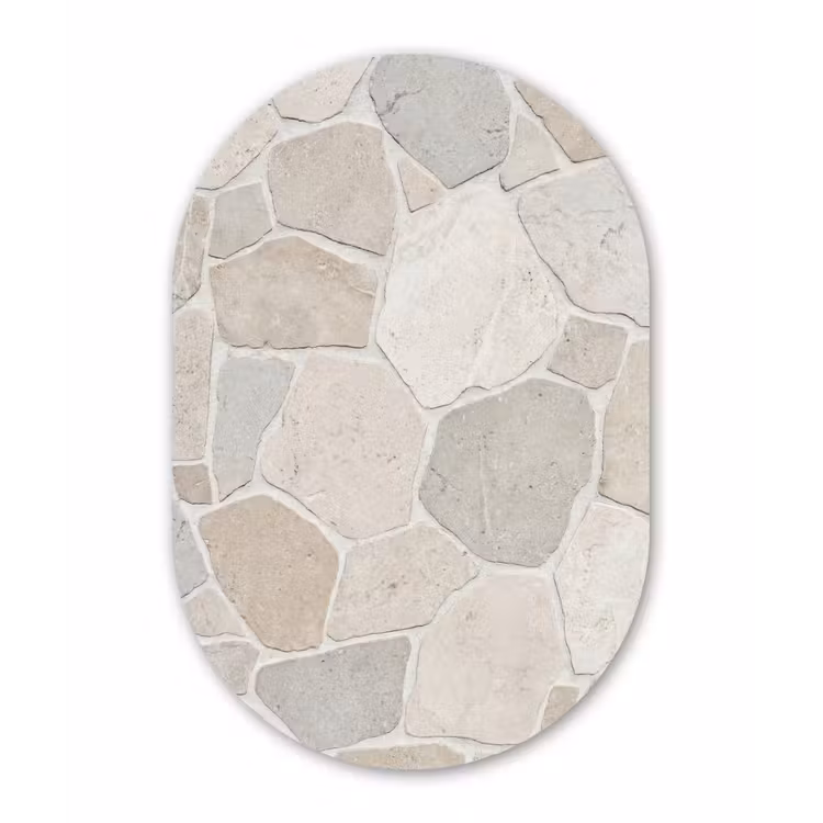 Steen - Patroon - Textuur - Beige Wandcirkel Ovaal Aluminium middel -3d