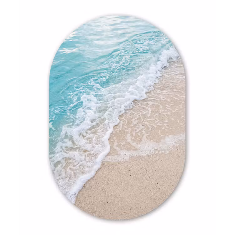 Strand - Zee - Golf - Natuur - Blauw Wandcirkel Ovaal Aluminium middel -3d