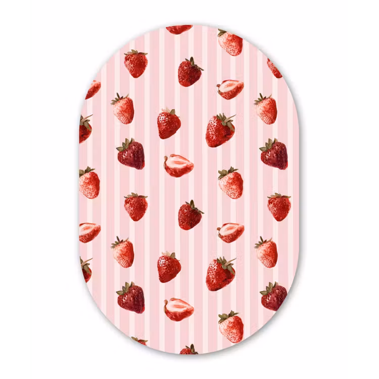 Strepen - Aardbei - Roze Wandcirkel Ovaal Aluminium middel 839 -3d