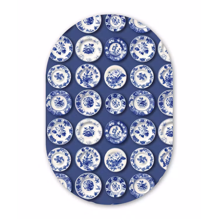 Borden - Floraal - Blauw Wandcirkel Ovaal Aluminium middel 839 -3d