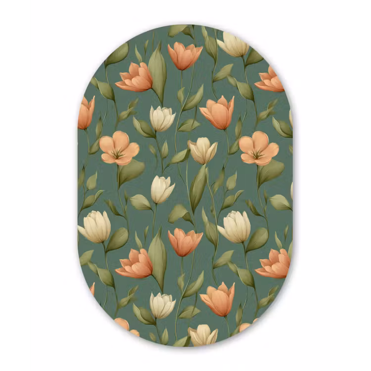Tulpen - Botanisch - Groen Wandcirkel Ovaal Aluminium middel 839 -3d