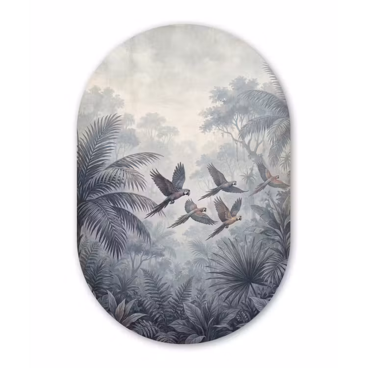 Vogel - Vliegend - Jungle - Vintage - Dieren Wandcirkel Ovaal Aluminium middel -3d
