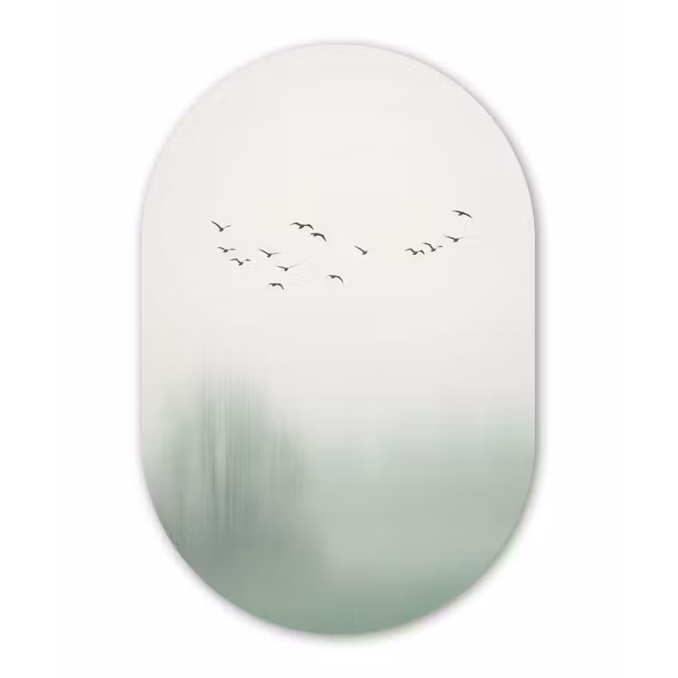 Vogel - Vlucht - Natuur - Minimalistisch Wandcirkel Ovaal Aluminium middel -3d