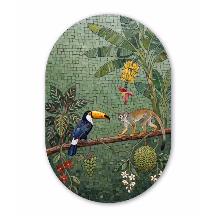 Vogel - Dier - Jungle - Mozaïek - Natuur Wandcirkel Ovaal Aluminium middel -3d