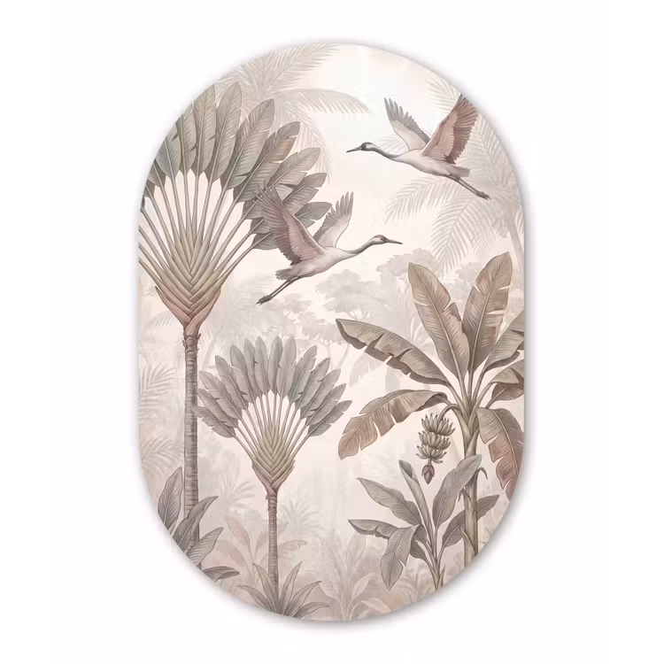 Vogel - Tropisch - Jungle - Natuur - Beige Wandcirkel Ovaal Aluminium middel -3d