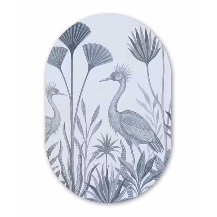 Vogel - Tropisch - Illustratie - Blauwgrijs - Natuur Wandcirkel Ovaal Aluminium middel -3d