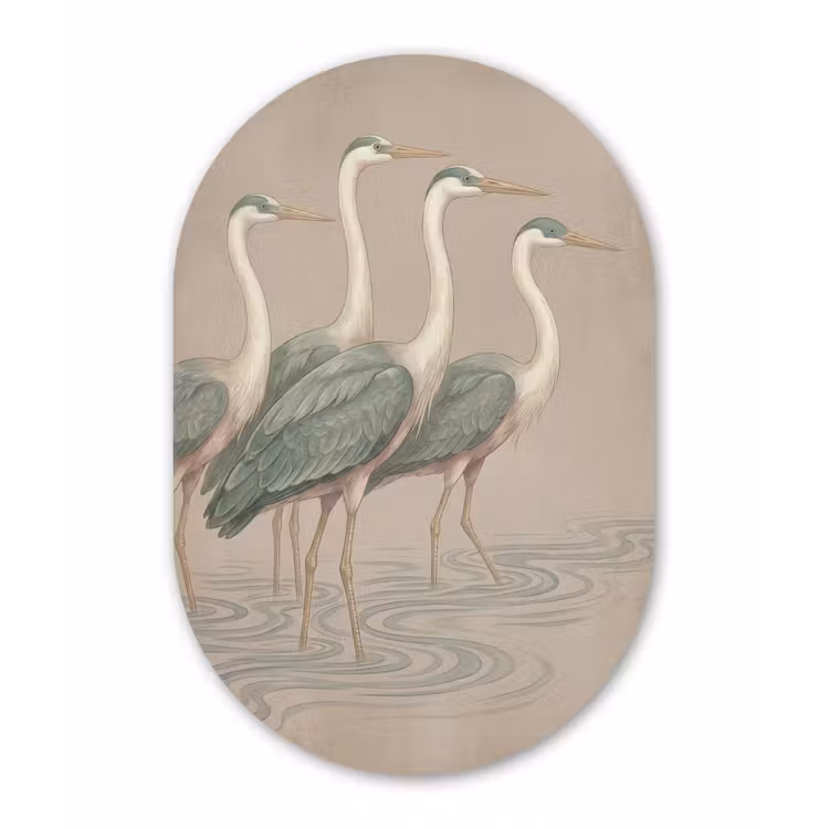 Vogel - Water - Natuur - Vintage Wandcirkel Ovaal Aluminium middel -3d