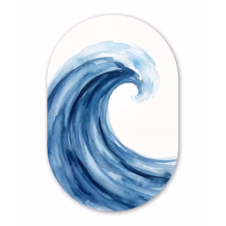 Water - Beweging - Natuur - Modern - Blauw Wandcirkel Ovaal Aluminium middel -3d