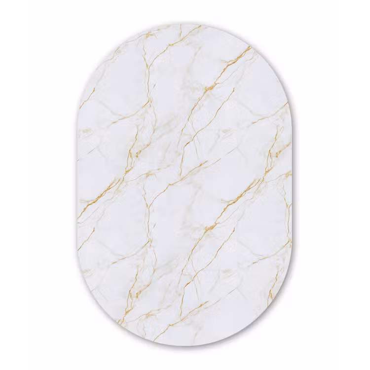 Wit - Marmer - Goud - Luxueus Wandcirkel Ovaal Aluminium middel 839 -3d