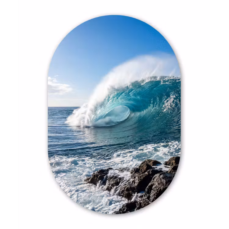 Golf - Oceaan - Brekend - Water - Blauw Wandcirkel Ovaal Aluminium middel -3d