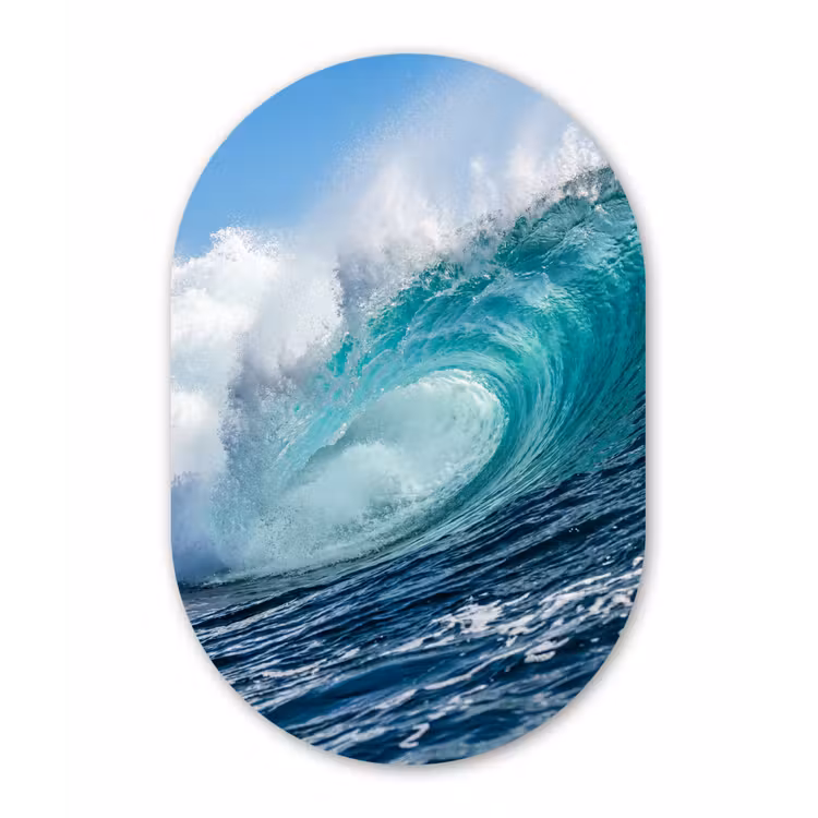Golf - Oceaan - Water - Dynamisch - Blauw Wandcirkel Ovaal Aluminium middel -3d