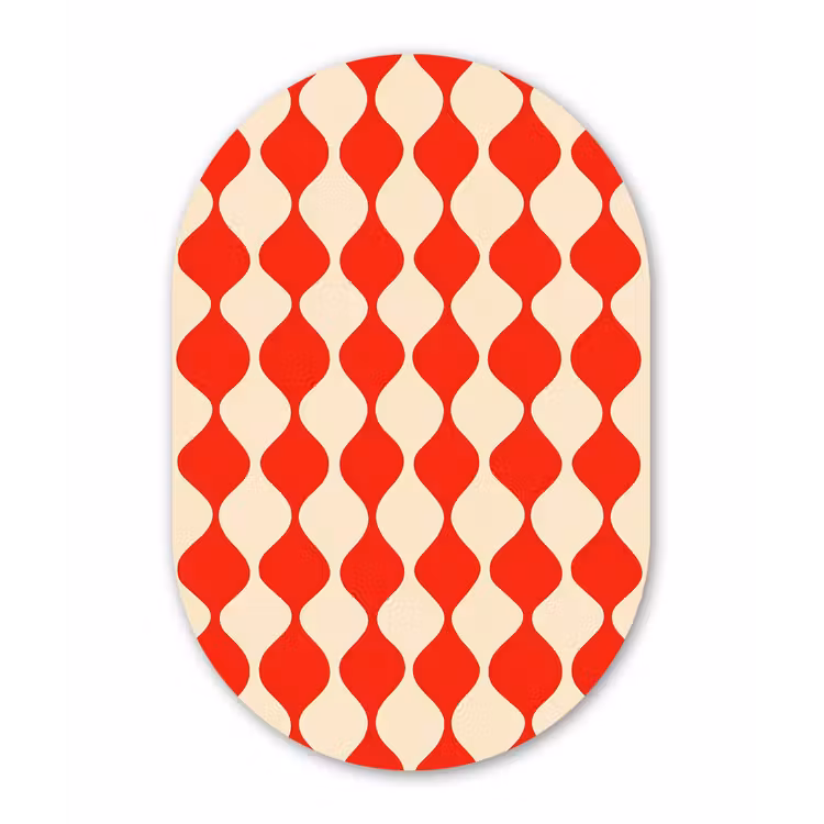 Golvend patroon - Retro - Rood - Beige Wandcirkel Ovaal Aluminium middel 839 -3d