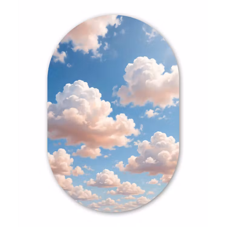 Wolken - Hemel - Natuur - Licht - Blauw Wandcirkel Ovaal Aluminium middel -3d