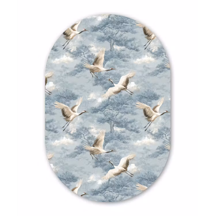 Wolken - Kraanvogels - Blauw Wandcirkel Ovaal Aluminium middel 839 -3d