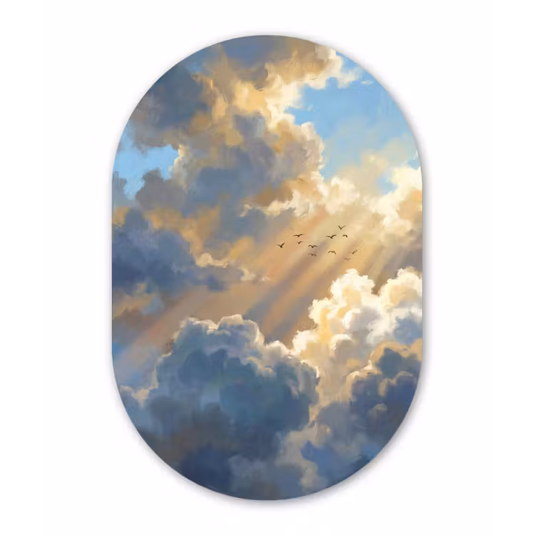Wolken - Zonnestralen - Natuur - Abstract - Blauw Wandcirkel Ovaal Aluminium middel -3d
