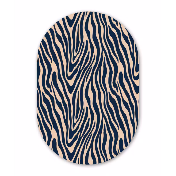 Zebra - Patroon - Blauw - Beige Wandcirkel Ovaal Aluminium middel 839 -3d