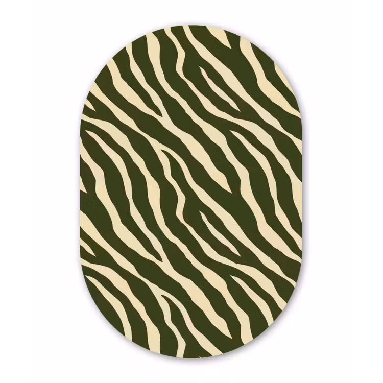 Zebra - Patroon - Groen Wandcirkel Ovaal Aluminium middel 839 -3d