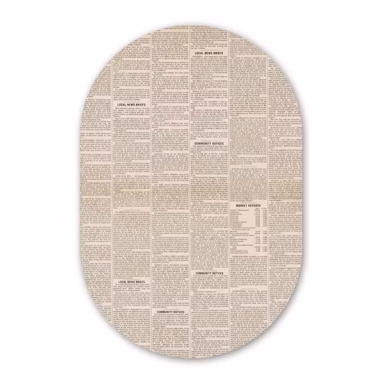Krant - Nieuws - Historisch - Vintage - Beige Wandcirkel Ovaal Aluminium middel -3d